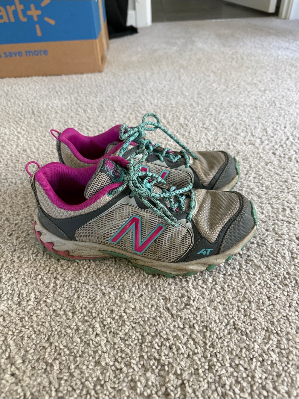 New Balance Gray Athletic Shoes with Pink & Teal Accents